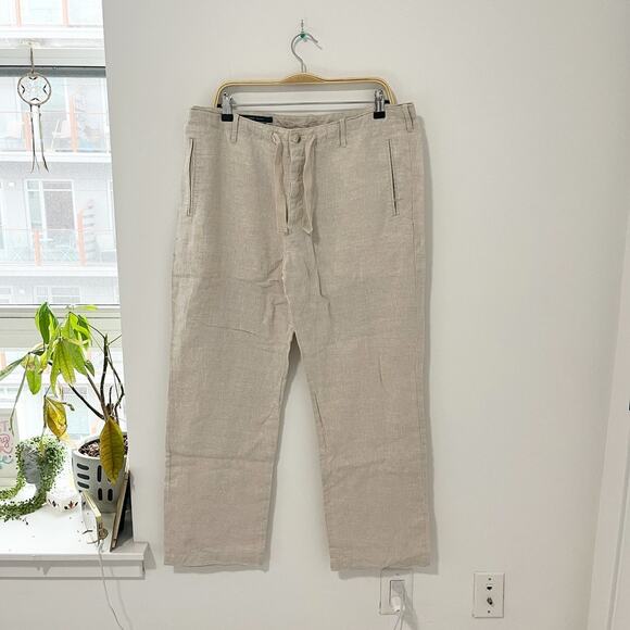 Perry Ellis Men's Tan Linen Relaxed Fit Pants Size 36 - Picture 1 of 6